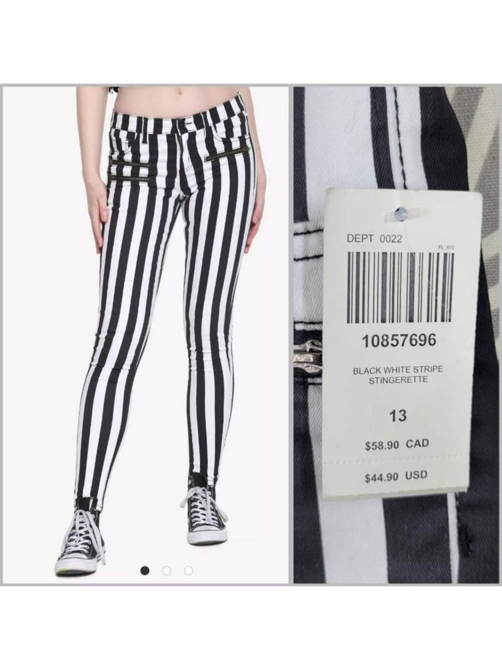 NEW HT Blackheart Denim Jeans Sz 13 Black White Stripe Superskinny Punk Pants